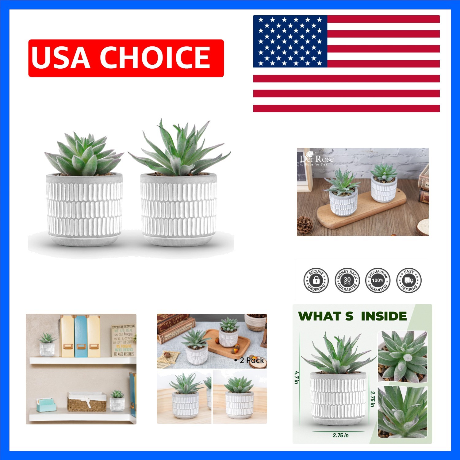 Set of 2 Succulents Plants Artificial Fake Cactus Plants for Living Room Bath…