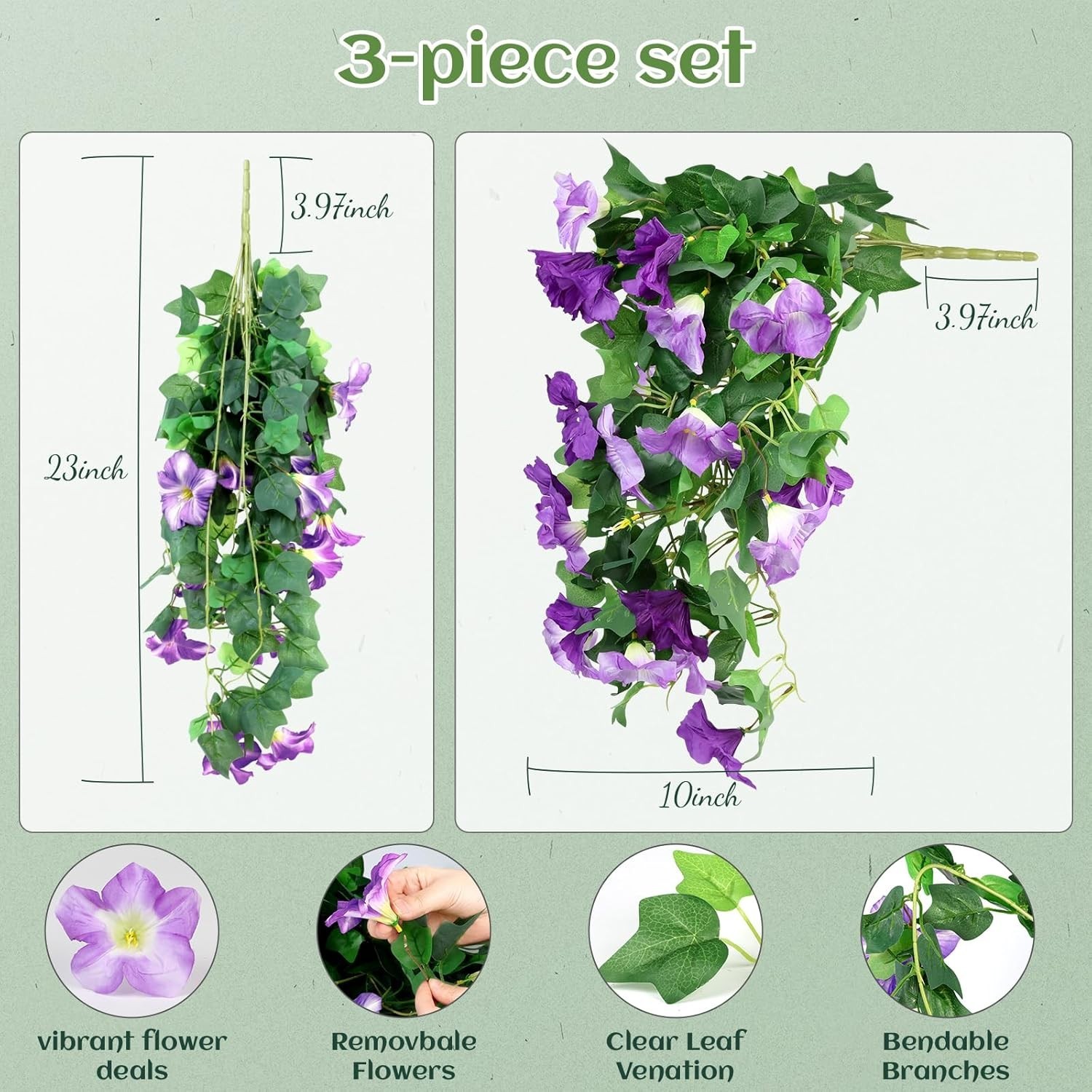 3 Pcs Faux Petunias Artificial Flowers for Outdoors, UV Resistant Fake Purpl