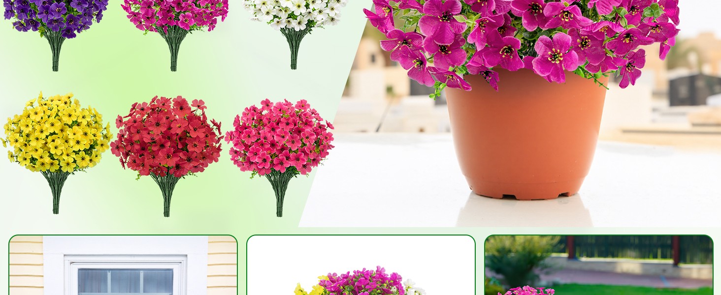 20 Bundles Artificial Violet Flowers for Outdoors, Mixed | UV resistant, silk