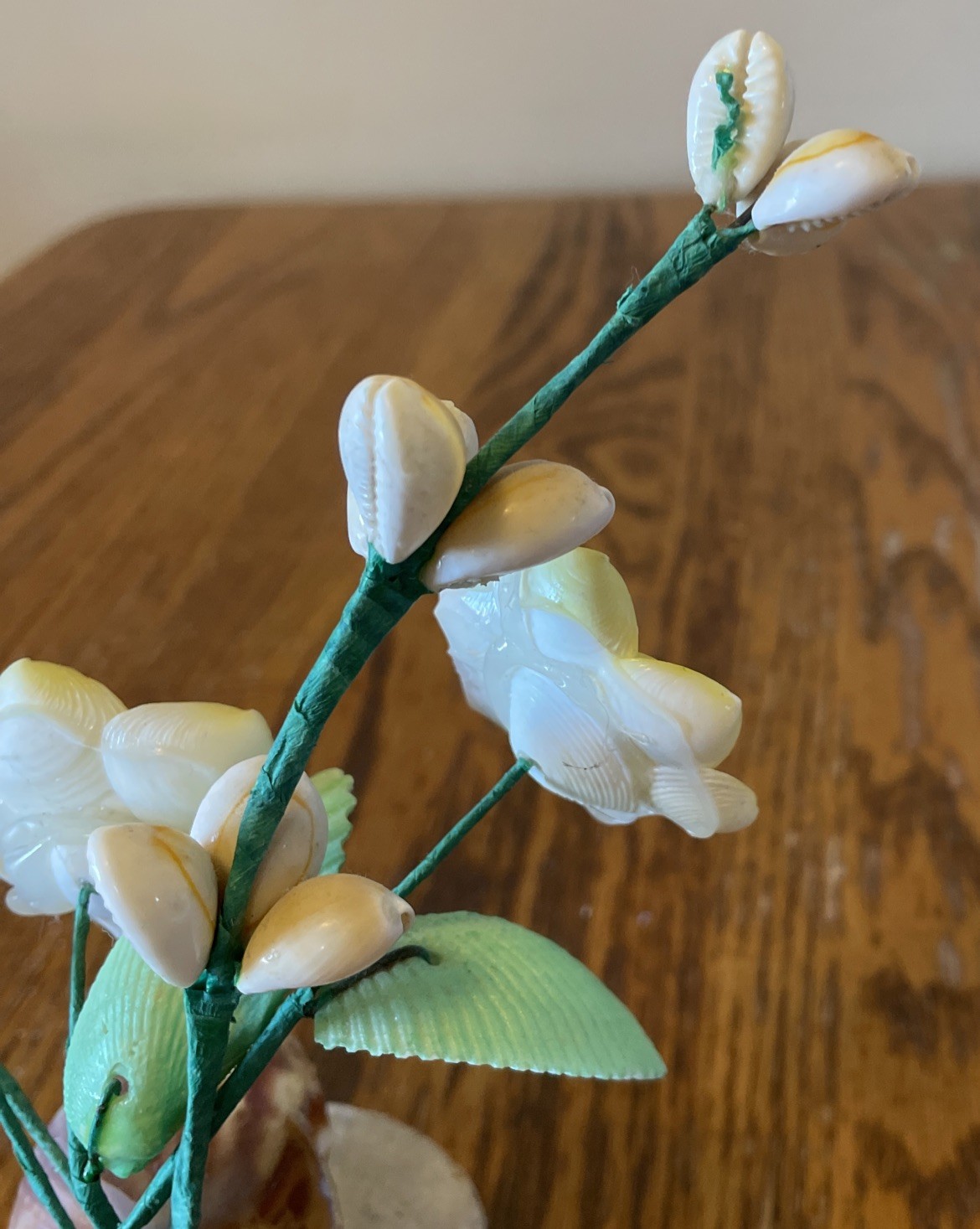 Vintage Handmade Sea Shell Bouquet of Yellow Flowers Floral Arrangement Kitsch