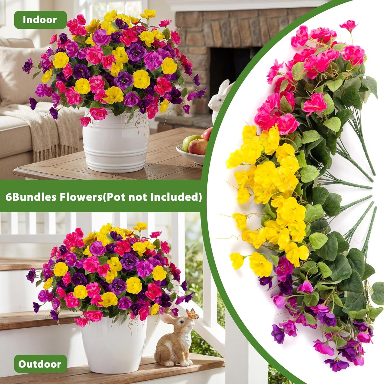 Artificial Flowers for Outdoors, 6 Bundles Multicolor Silk Fake Hibiscus Flowers