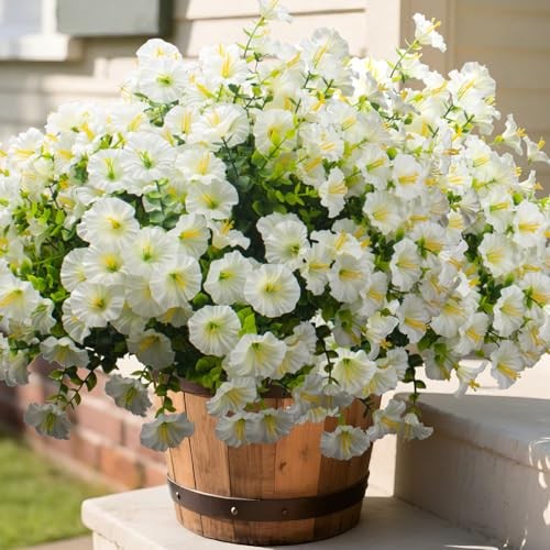 Grunyia Artificial Morning Glory Flowers – 16PCS UV Resistant Faux Silk White