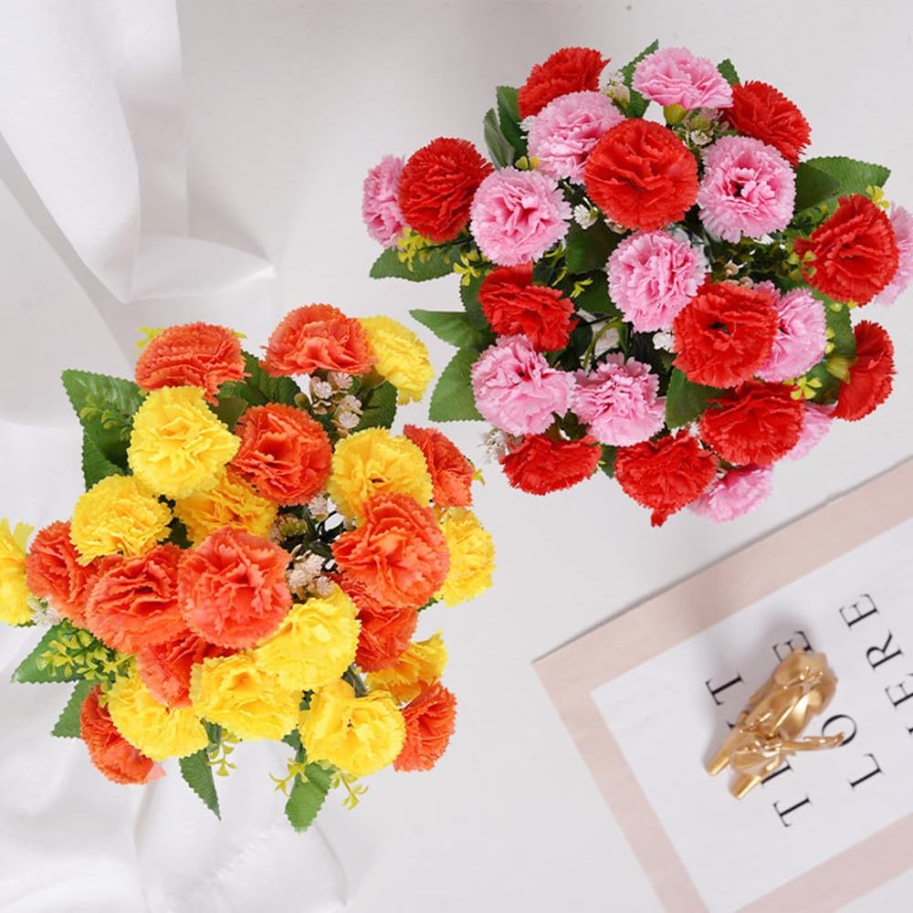 4Pack Artificial Carnations Flowers,48 Heads Bunch of Outdoor UV Resistant No…