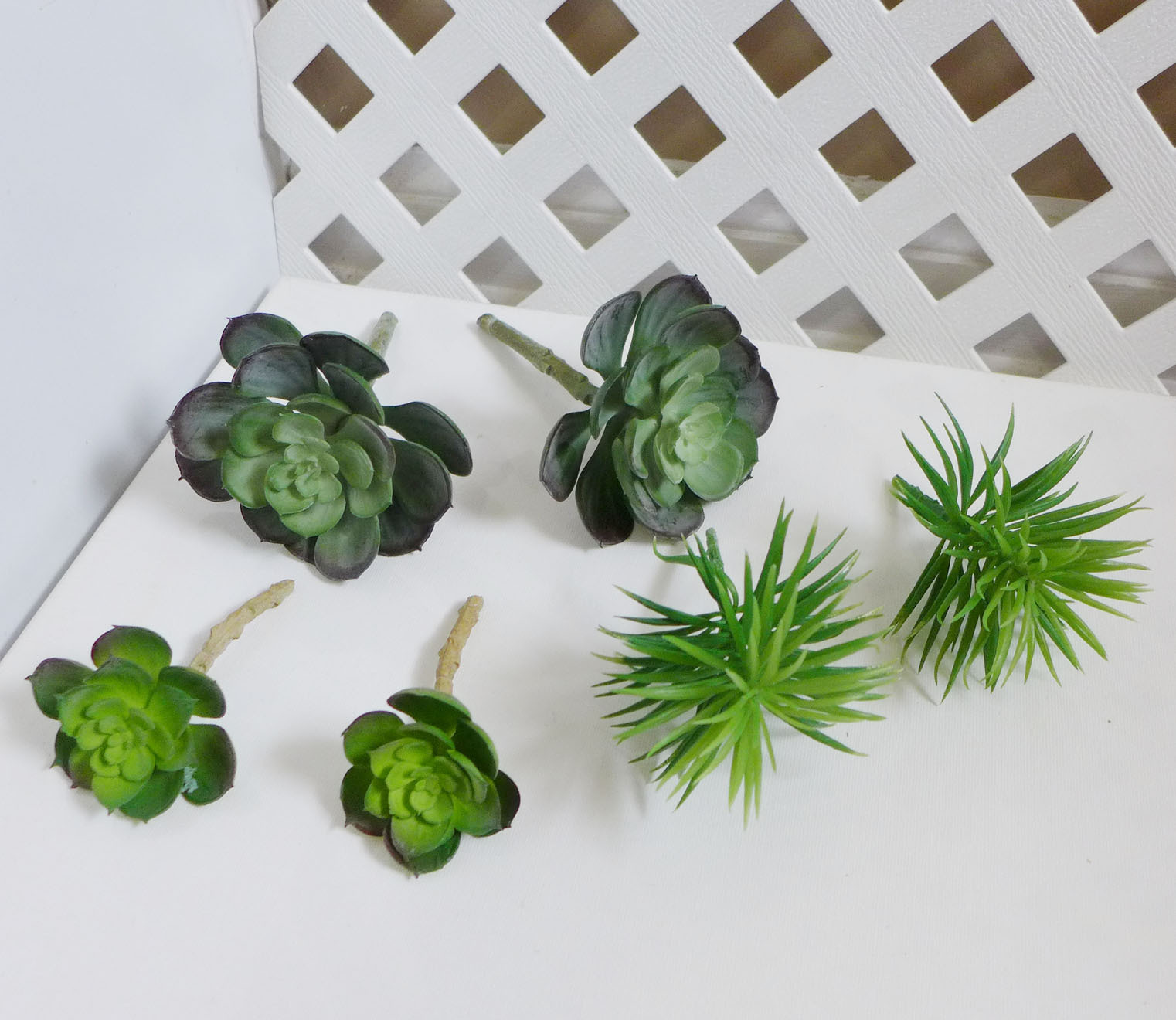6 Artificial Grass Snow Lotus Mini Pine Tree Plastic Succulents Plants