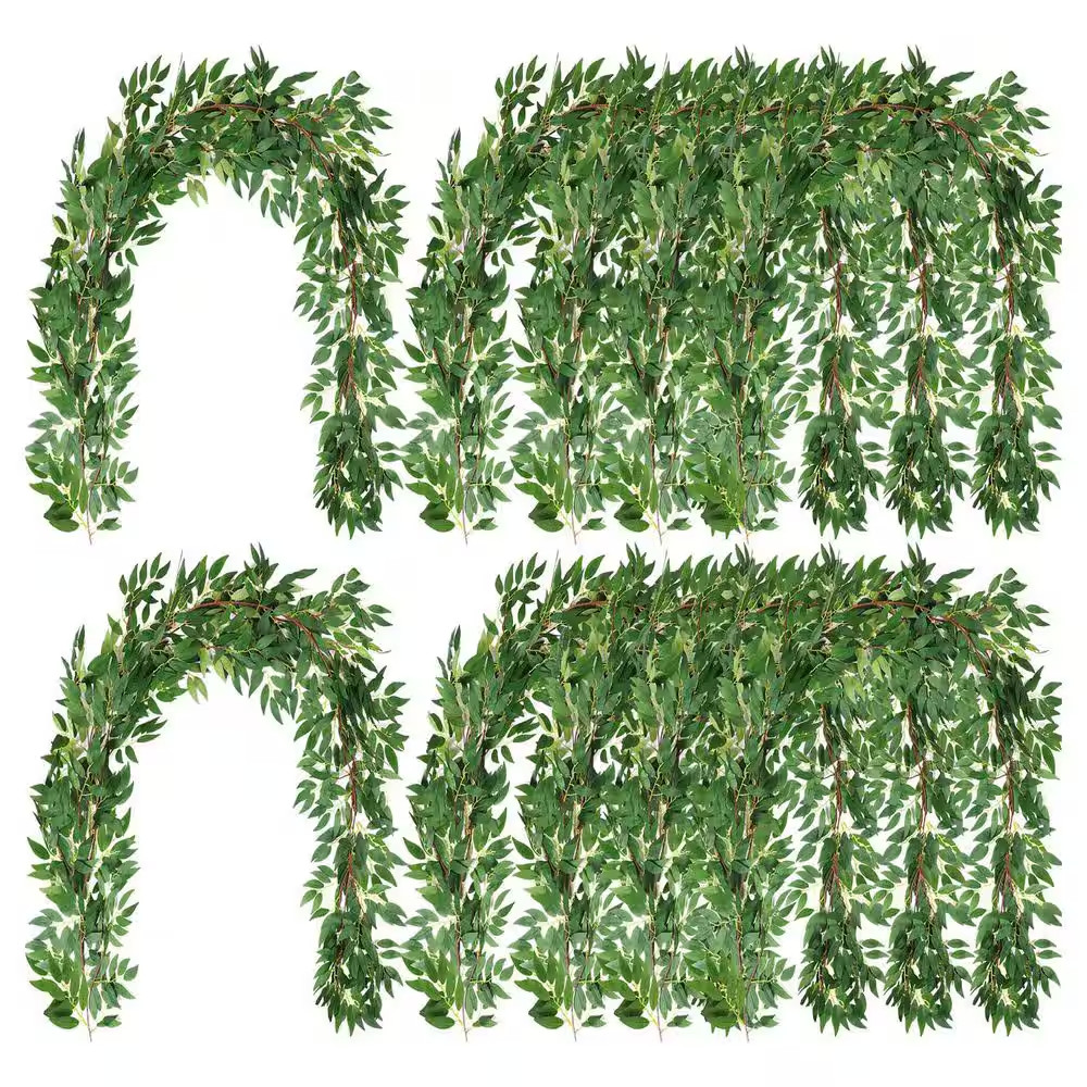 135 In. Green Artificial Willow Leaf Foliage Garland Indoor Outdoor Wedding Part