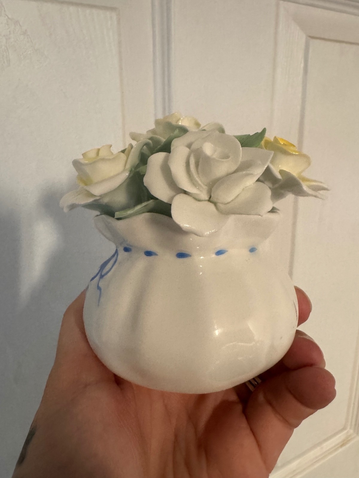 Vintage Ceramic Flower Bouquet Figurine with Yellow and White Roses