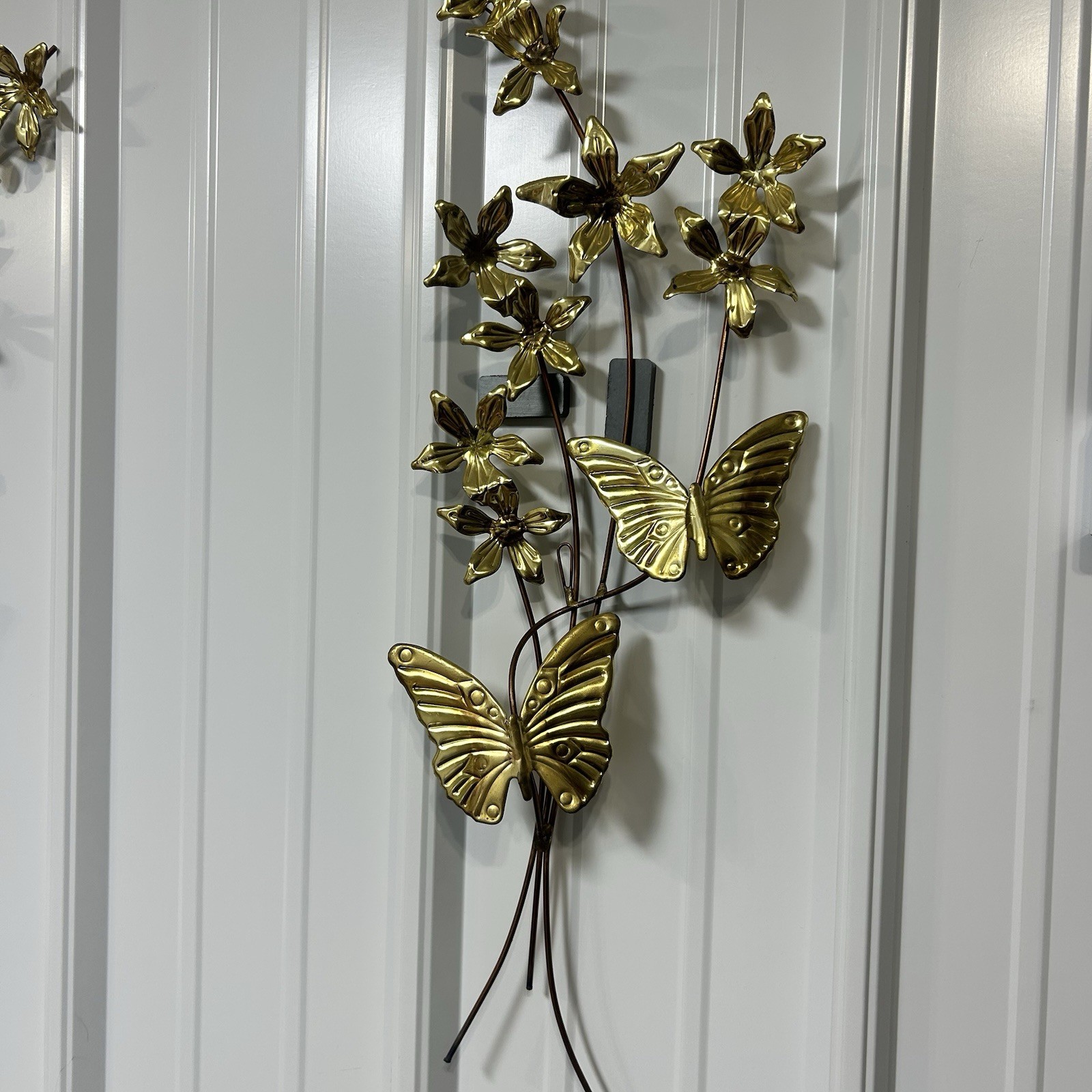Metal Butterfly Sculptures Wall Hangings Flower Floral Vintage Decor 80s 90s