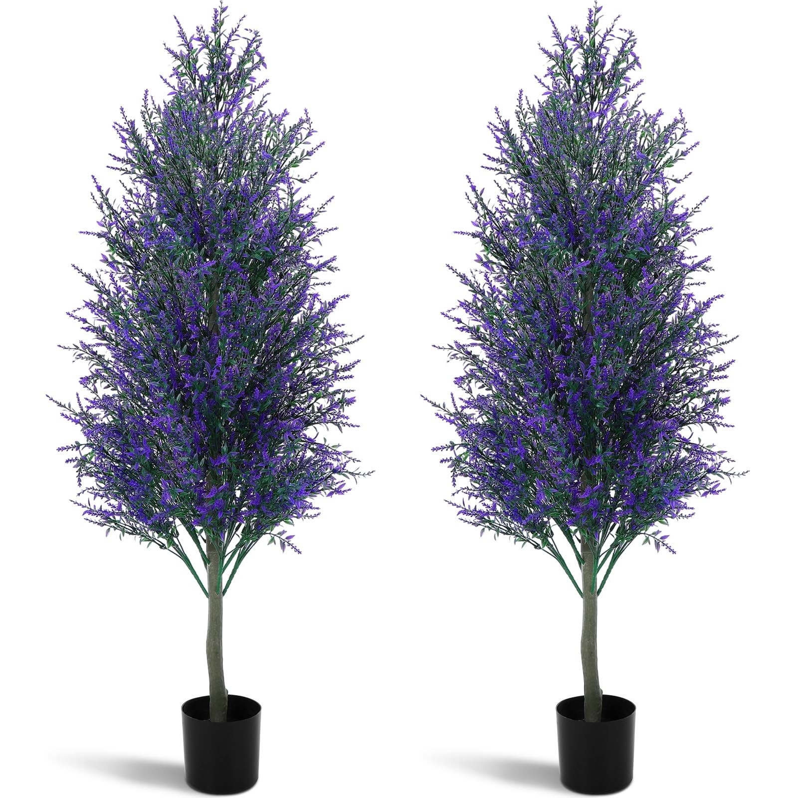 4 FT Artificial Lavender Topiary Trees Set of 2, UV Resistant Faux Outdoor Pl…
