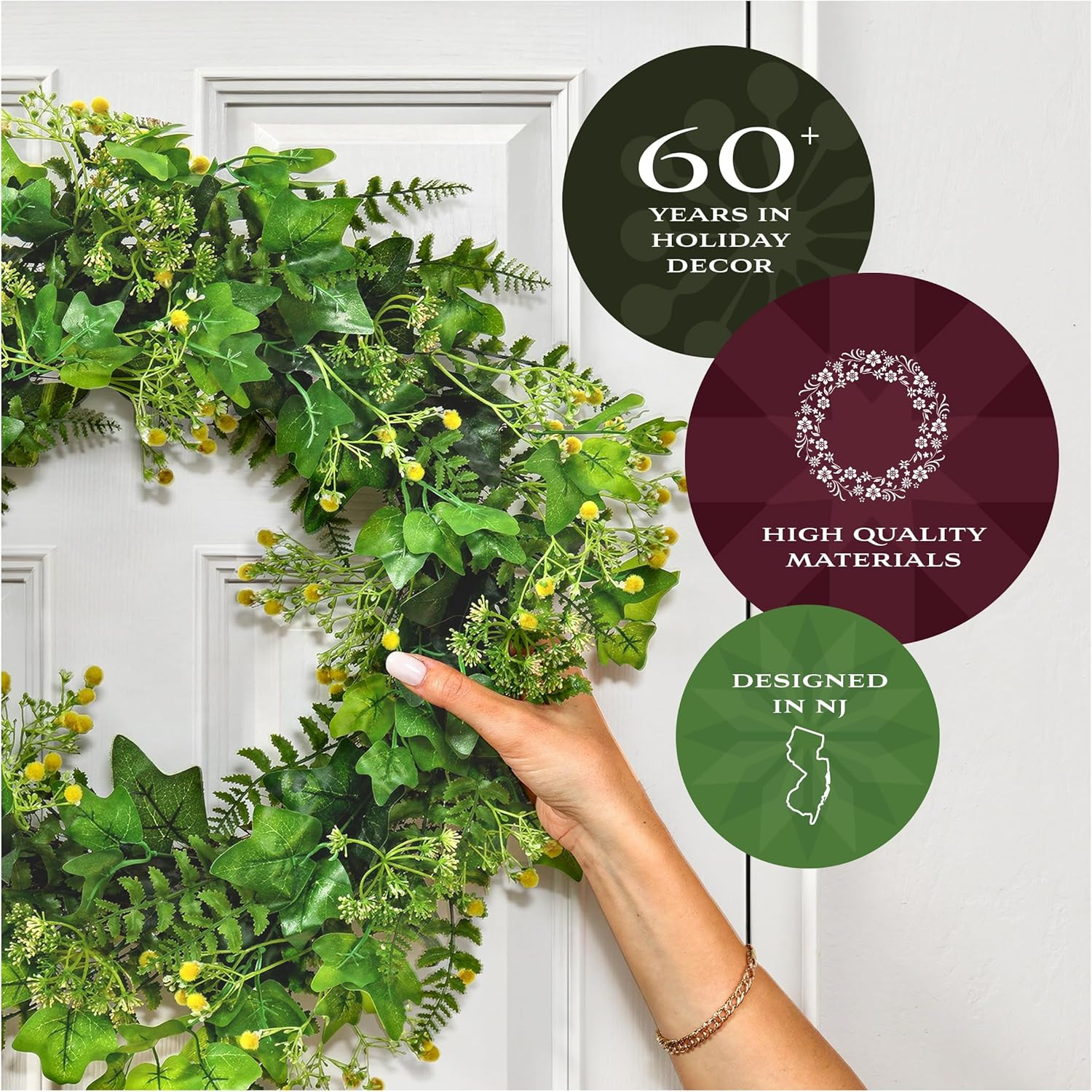 46″ Realistic Artificial Boxwood Double Ball Topiary in Matte Black Pot