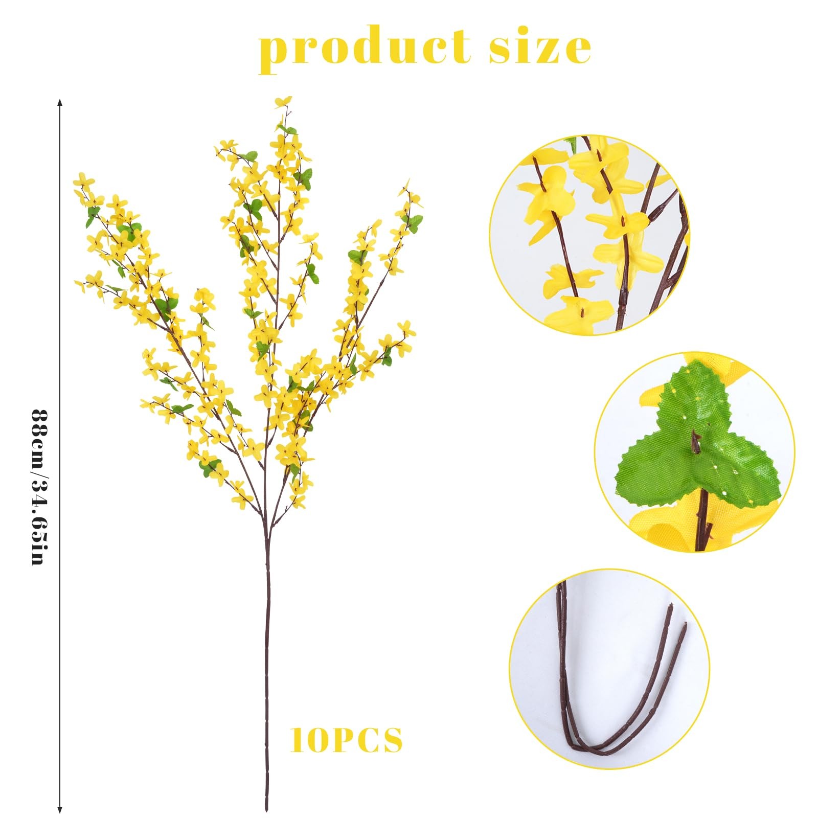 10PCS 34.65” Artificial Forsythia Branches Yellow Flowers Fake Forsythia Blo…