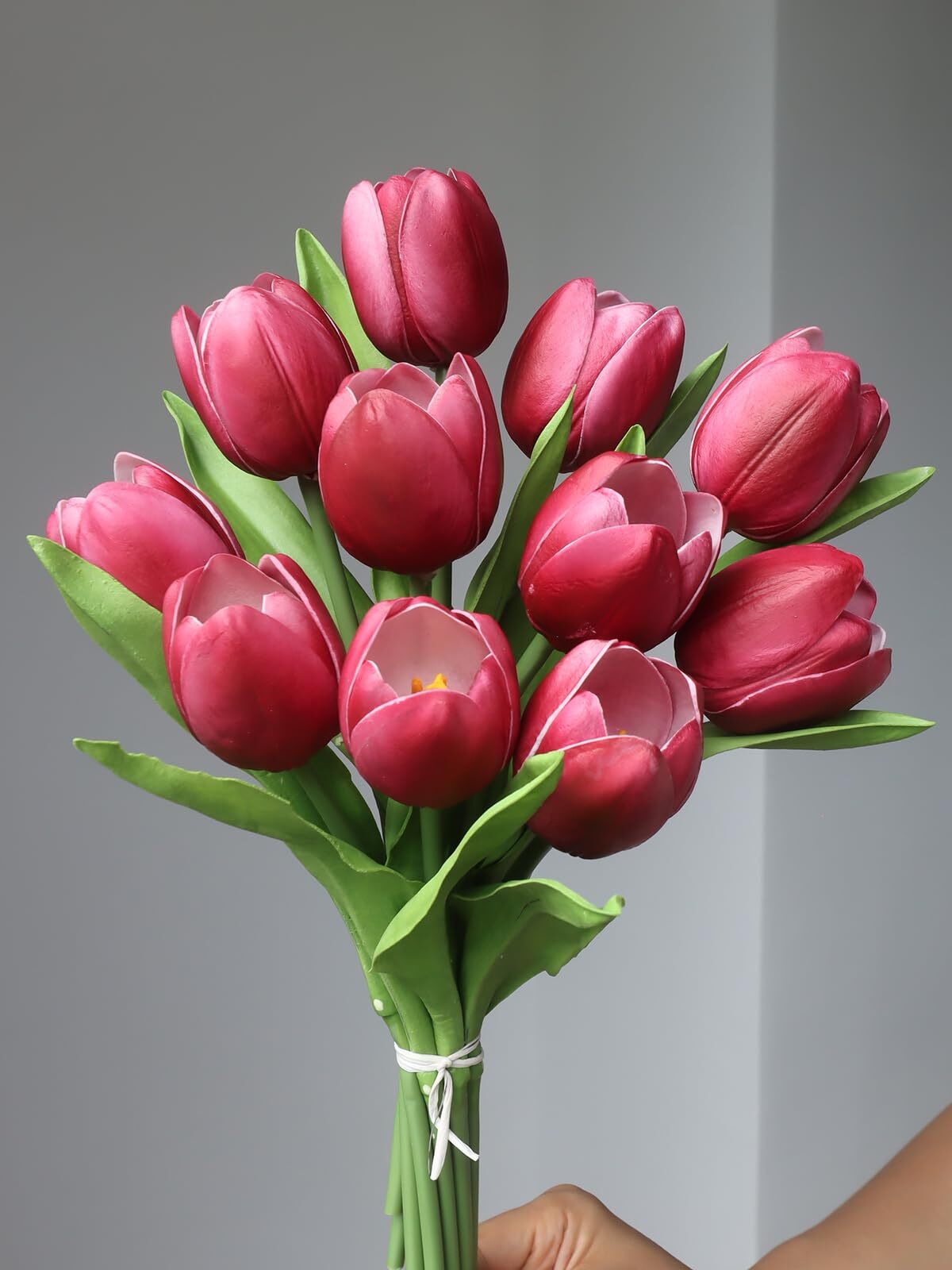 Wine Red Tulip Flowers 11pcs Artificial Luxury Valentine’s Day Wedding