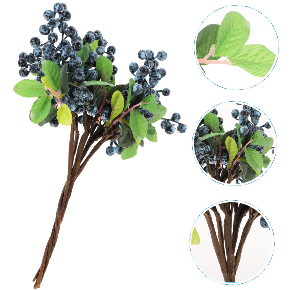 5pcs Blue Artificial Delicate Berries Lifelike Fabric Blueberry Decor Fruit