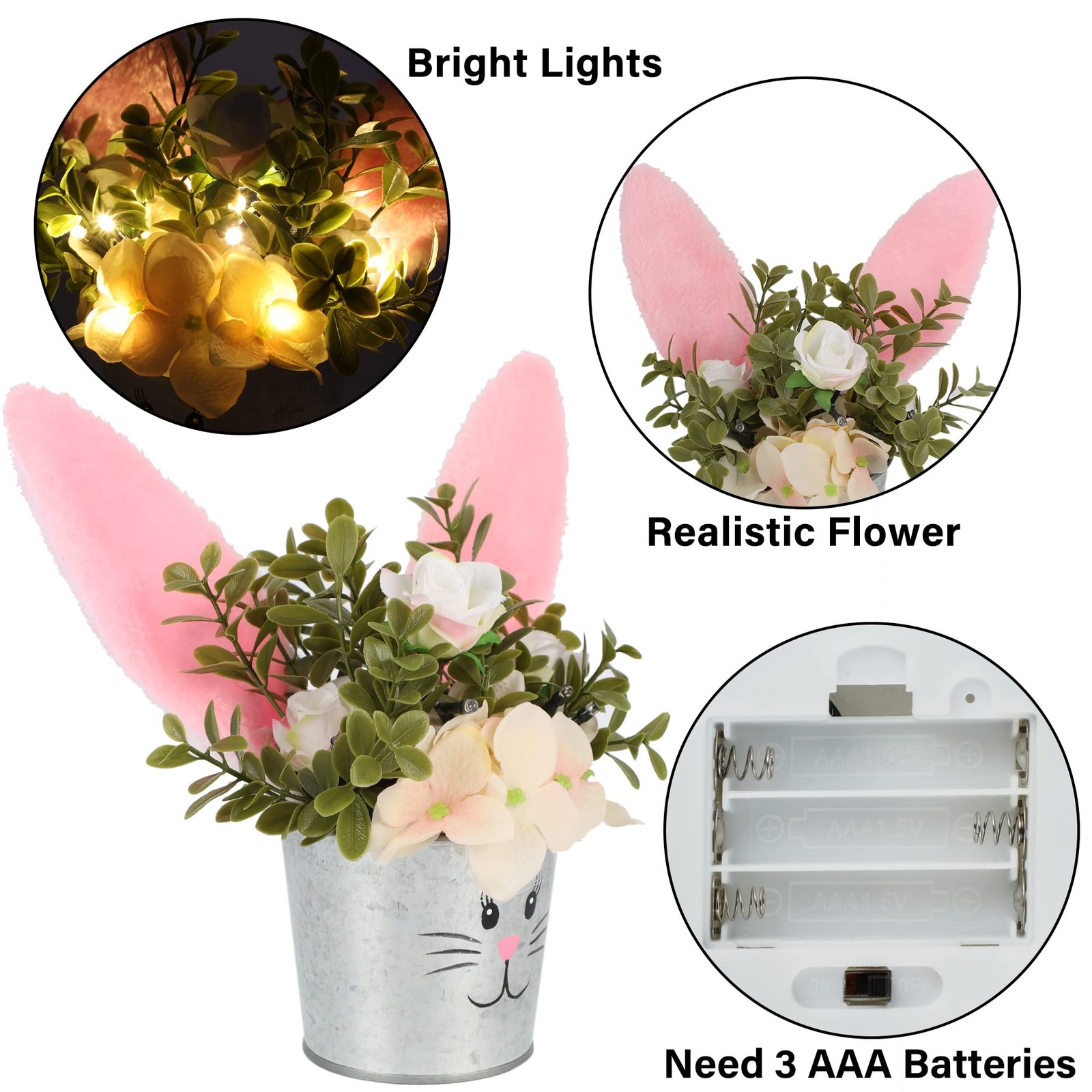 Lighted Easter Table Decorations Artificial Flower With Bunny Ear Desk Decor