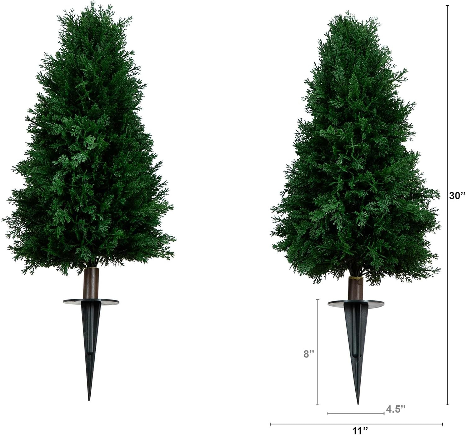 Set of 2 UV Resistant 2.5Ft Artificial Cedar Plants with Ground Stake
