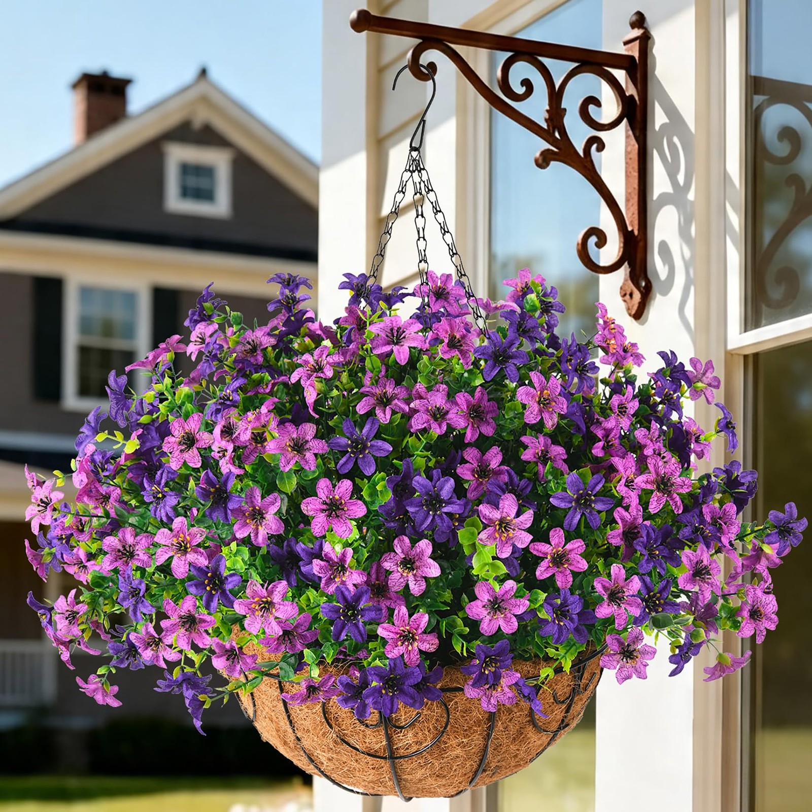Artificial Flowers Fake Hanging Baskets for Outdoor Spring Summer Decoration,…