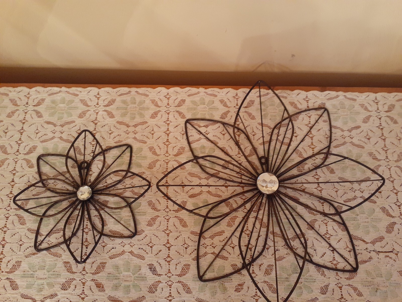 Indoor Outdoor Metal Flowers Set of 2 Black Home Porch Patio Wall Decor W/Bling