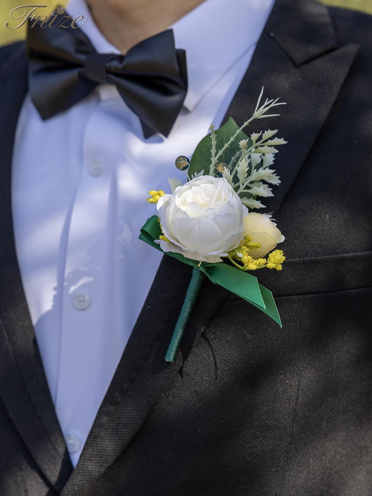 6 PCS Boutonniere Men Groomsmen Artificial Silk White Flowers Peony Rose Prom