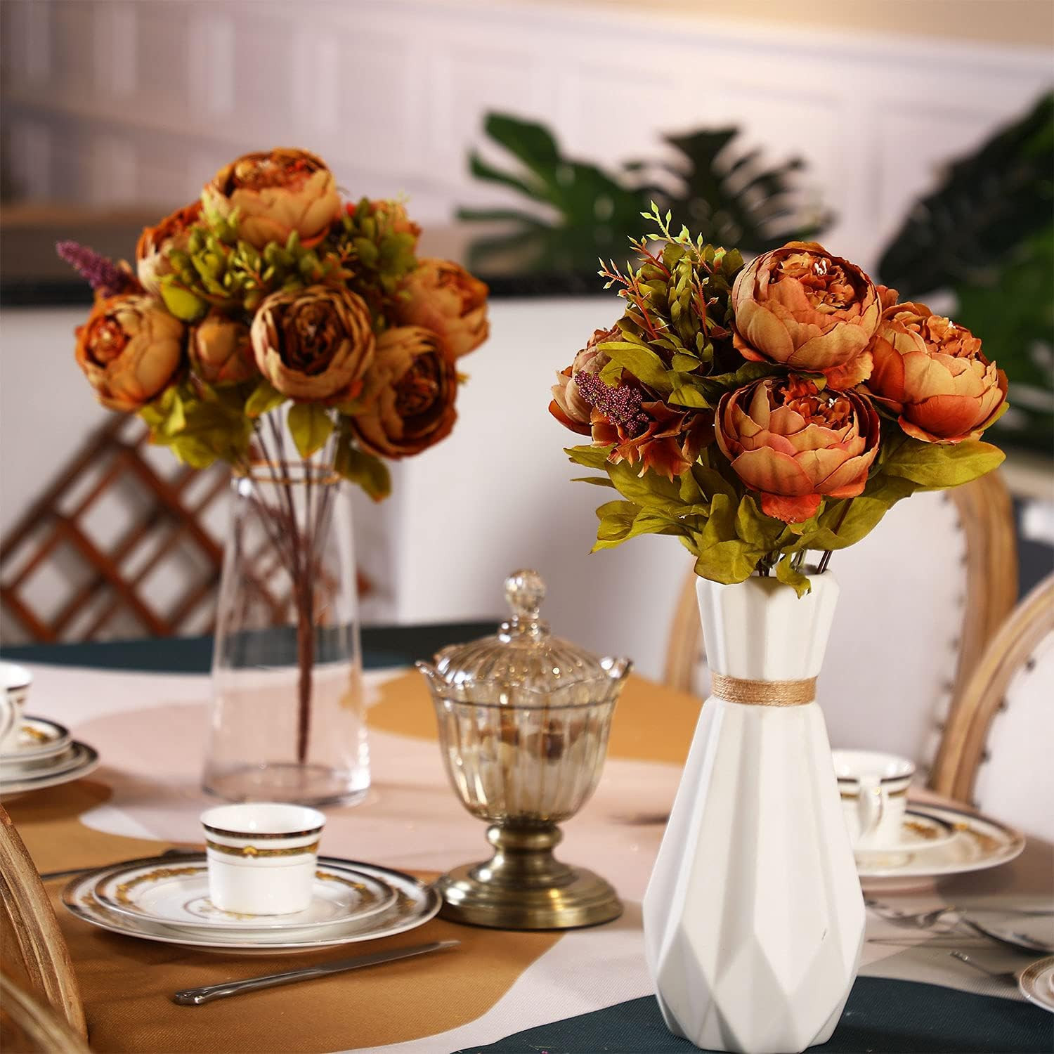 2 Bunches Artificial Silk Peony Vintage Flower Bouquet for Party Home Table Cent