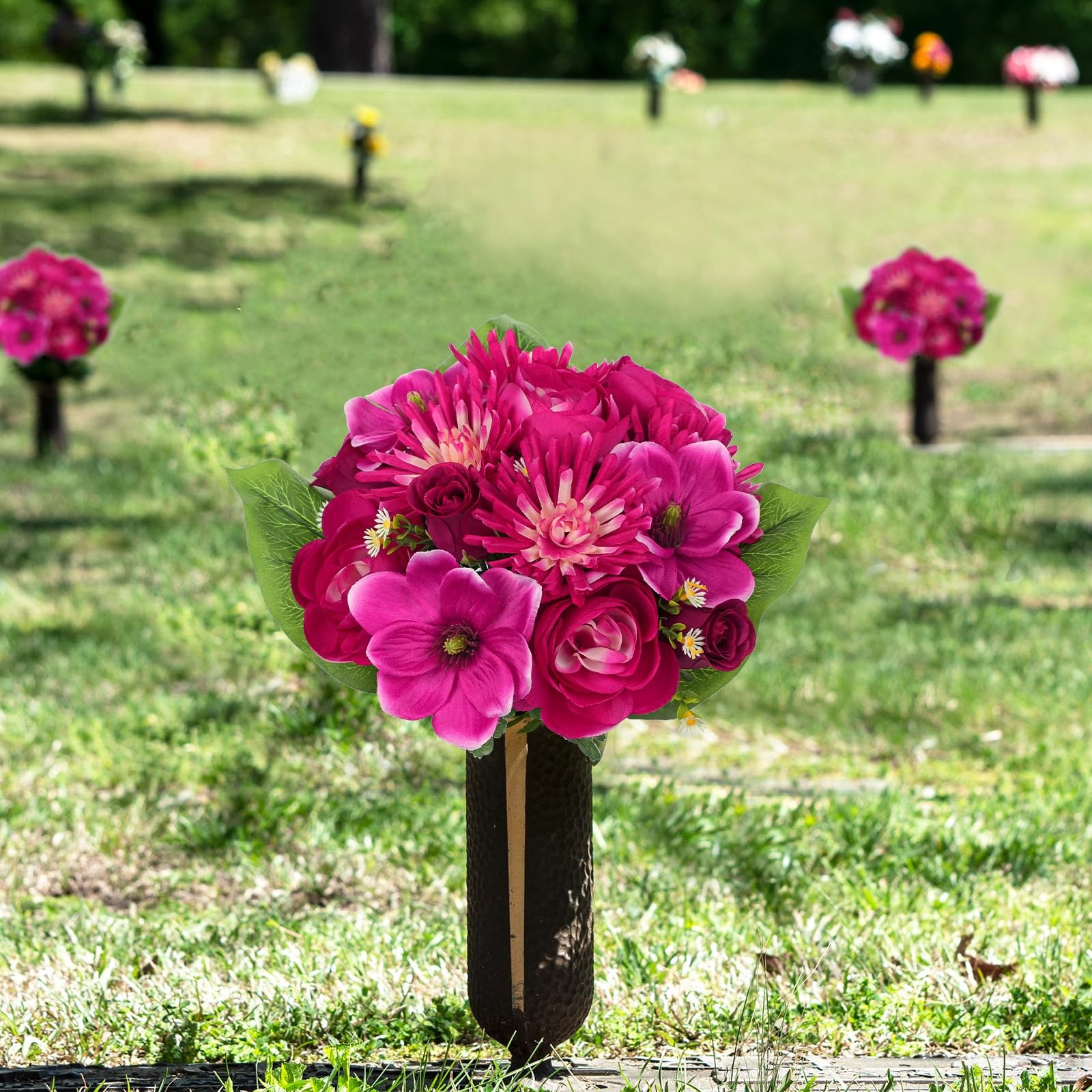 Artificial Flowers Bouquet – 2 Pack Hot Pink Faux Silk Floral Arrangement Fak…