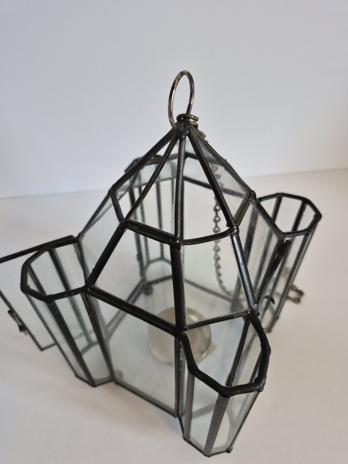 Geometric Glass Hanging Terrarium Lantern Metal Frame 10 Inch