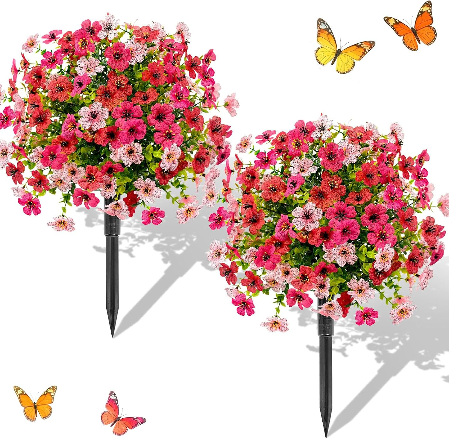 21″ UV Resistant Artificial Flower Bushes – 2 Pack for Outdoor Decor (Red, Pink)