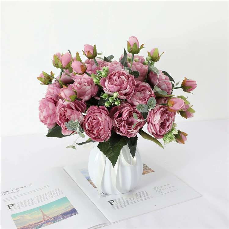4 Bundles Peony Fake Artificial Flowers Large Bouquet Plants For Home Yard Decor