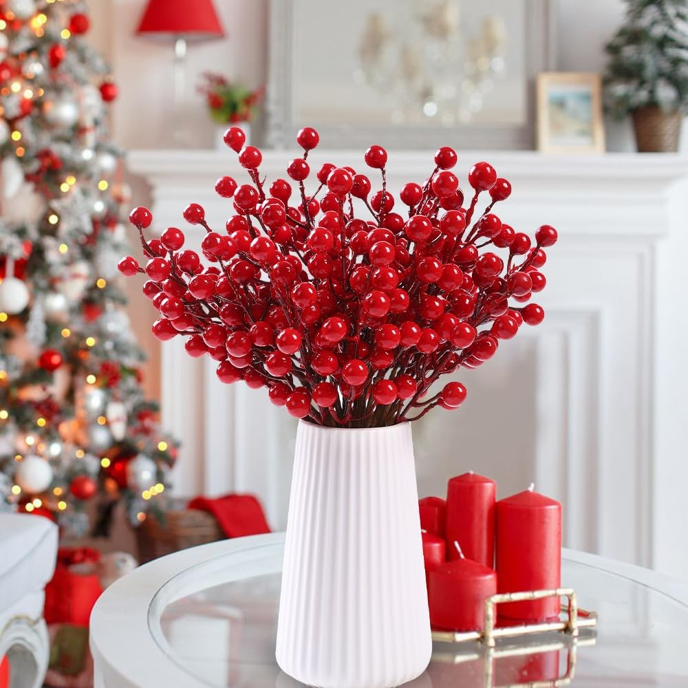 32 Pack Artificial Red Berry Stems, Christmas Red Berries Picks Holly Berry B…