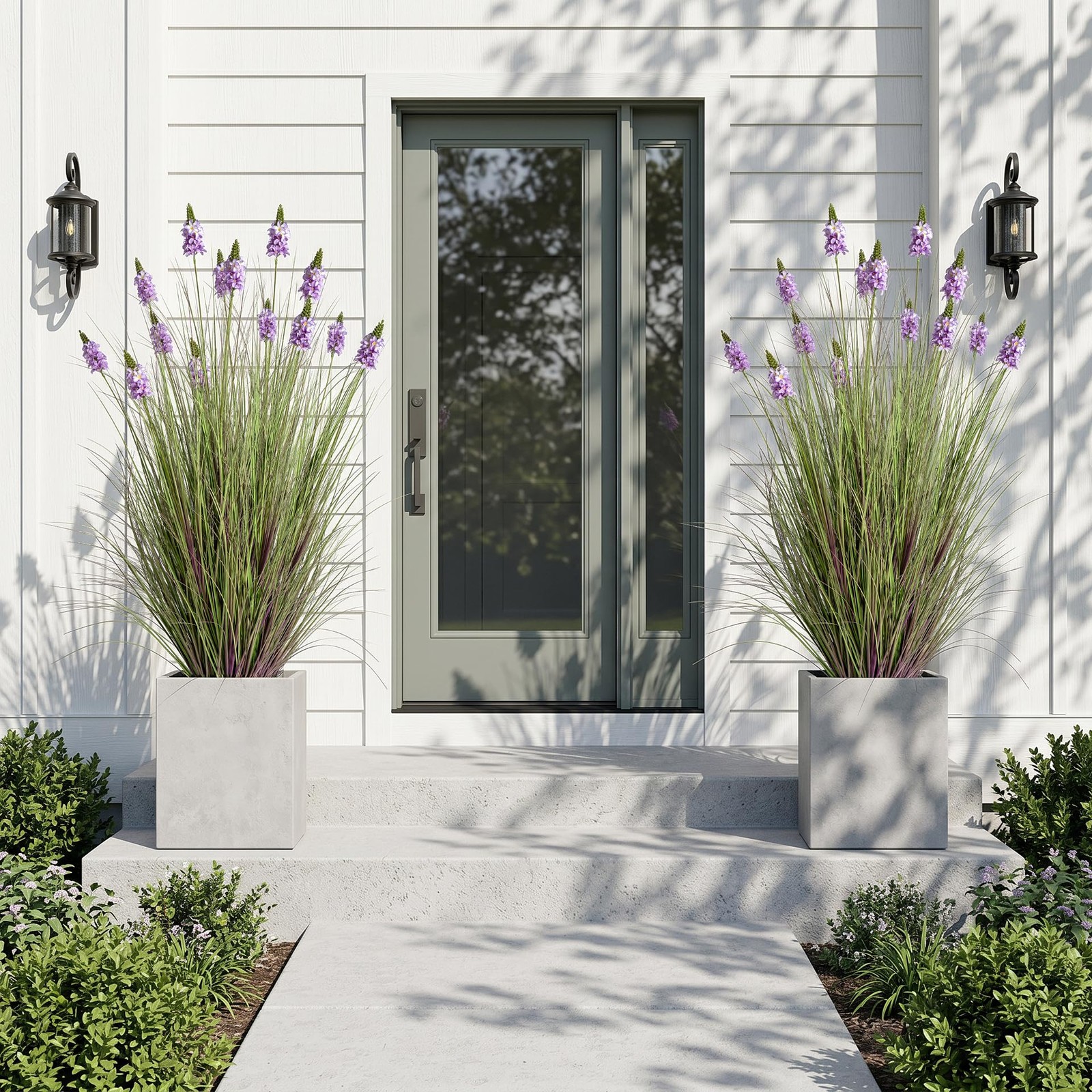 Fake Plants 47in – Artificial Grass with Hyacinth Flowers, 2PC Faux Plants wi…