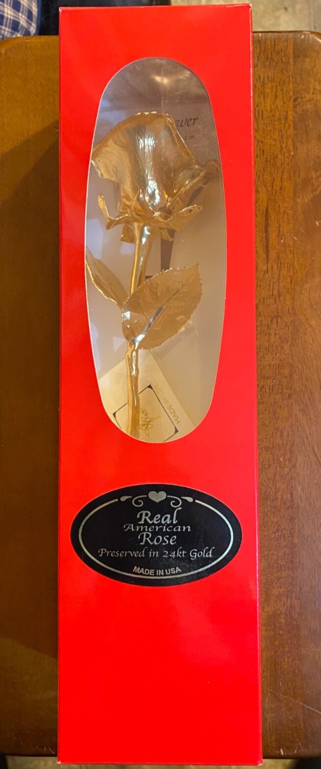 (New) Real American Rose – 24k Gold Dipped Real Rose 12″ in GIFT BOX (w/ window)