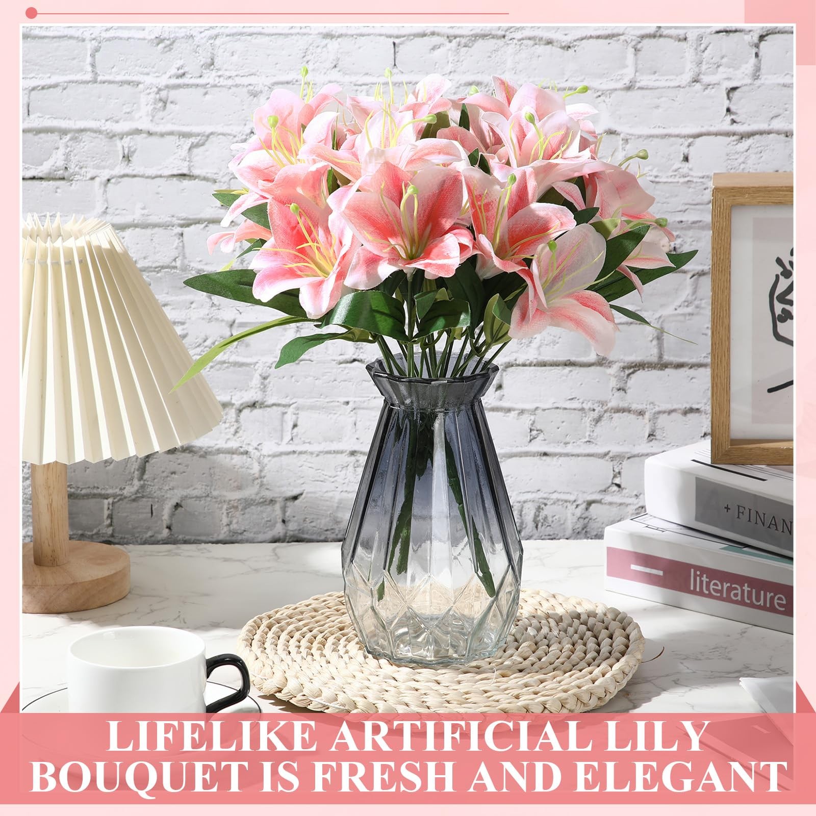 8 Pcs Artificial Tiger Lily Bouquets, Silk Faux Easter Lilies with 7 Heads, R…