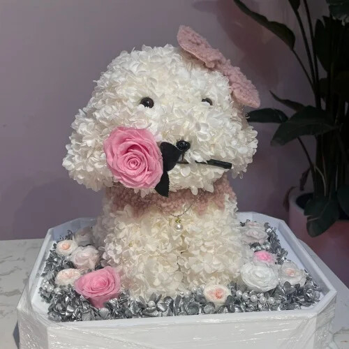 Real Embroidered Eternal Flower Dog Teddy Ball Ornament – Valentine’s & Birthday