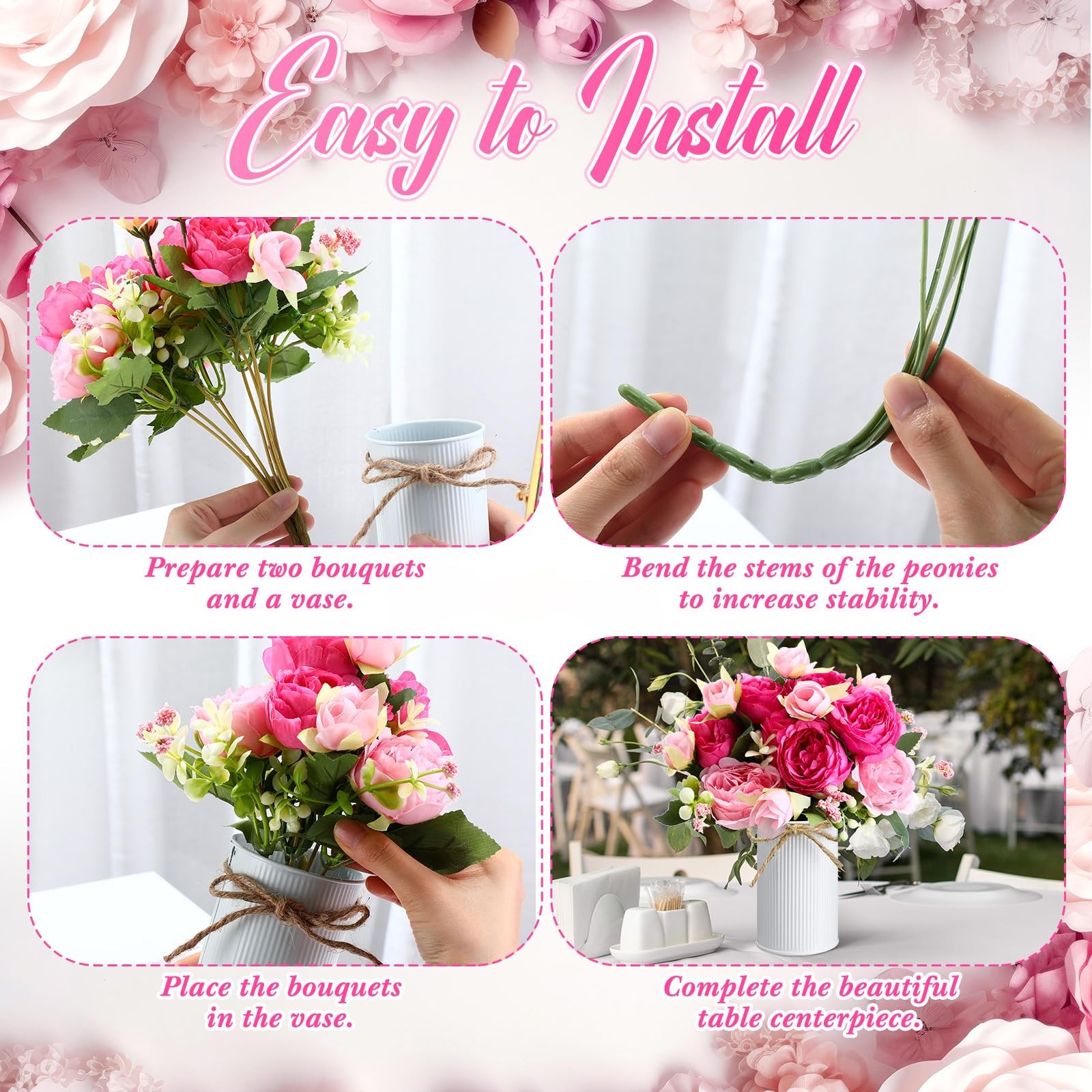 3 Sets Artificial Peonies Flower Peony Bouquet with Galvanized Metal Pot Silk…