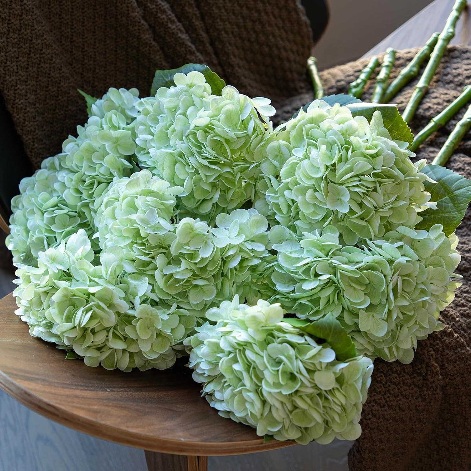 Real Touch Light Green Hydrangea Flowers Set | 22-inch for Weddings & Home Decor