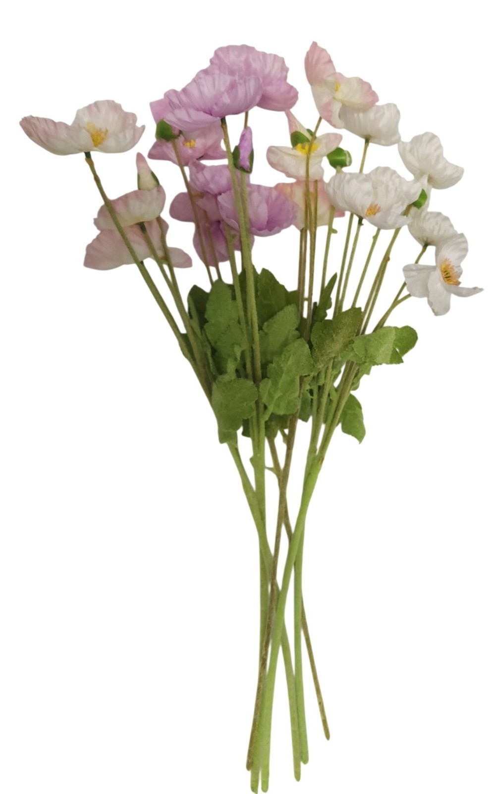 Artificial Silk Poppy Flowers Lavender White Pink Faux Wildflower Bouquet 6 Stem
