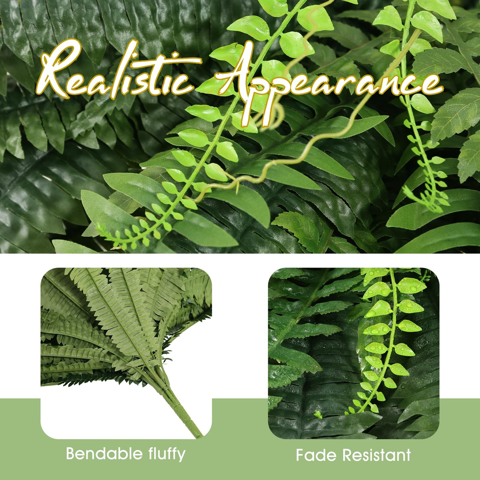 Set of 2 UV-Resistant Fake Boston Fern Bush with 128 Branches, 51″ Large Faux…