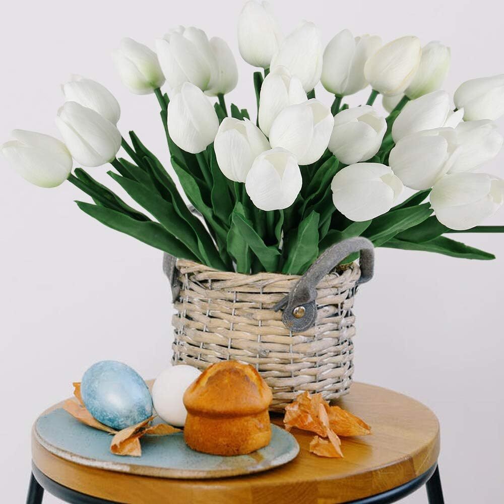 30 Pcs Artificial Tulips Flowers Fake Tulip Stems for Wedding Bouquet Party
