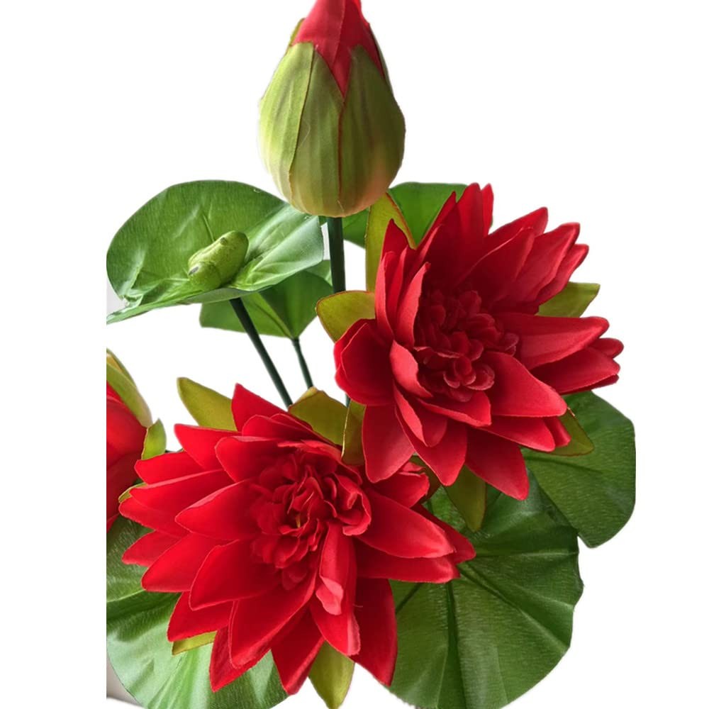 2pcs Red Lotus Artificial Flower Bouquets Faux Silk Water Lily Flower Bunch 1…
