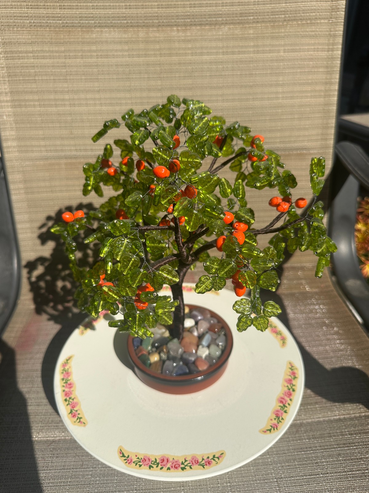 Handmade Orange Life Tree Sculpture with Czech Glass Beads
