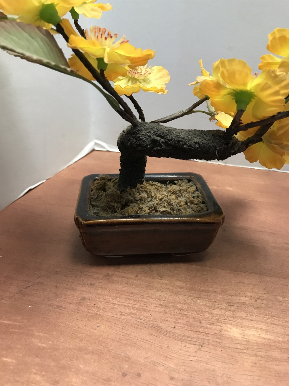 Flowering Bonsai Tree Asian Adjust Wire Silk Flowers Plastic Leaves Ceramic Base