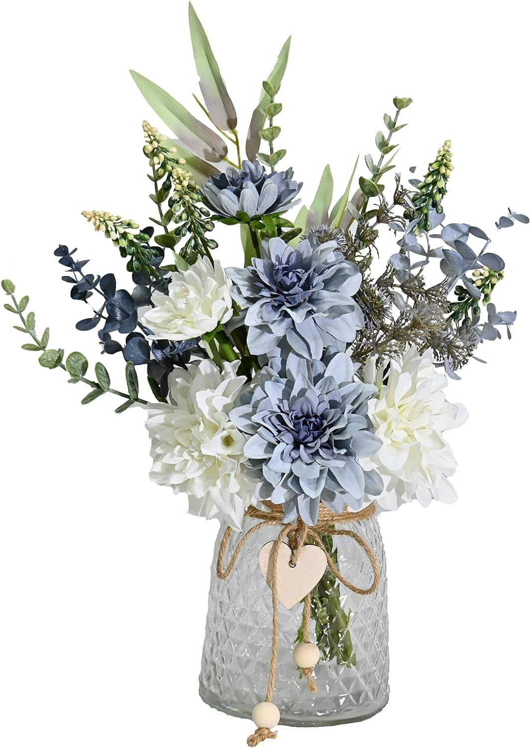 Artificial Flowers with Ceramic Vase Faux Hydrangea Flower Arrangements Table Ce