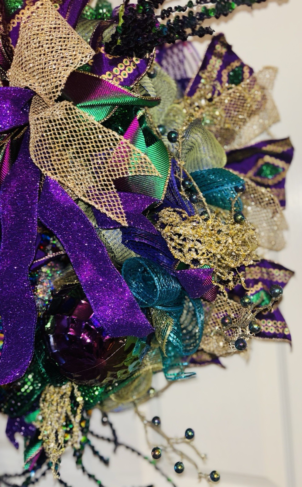 Mardi Gras Wreath Extra Large With Mermaid Tail and Fleur De Lis Handmade Deco