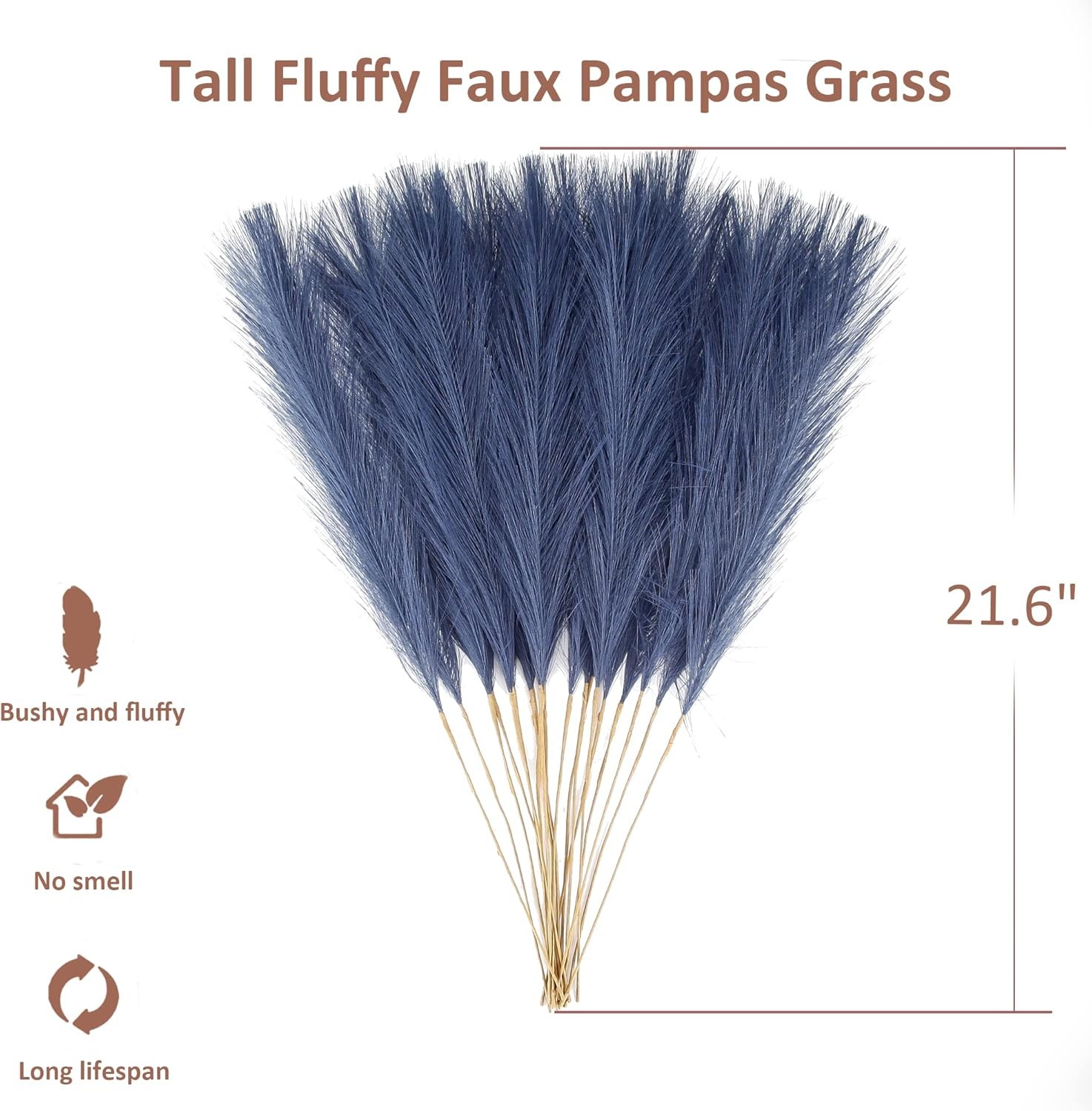 20Pcs Navy Blue Faux Pampas Grass Decor, 21.7″ Pompas Grass Flower