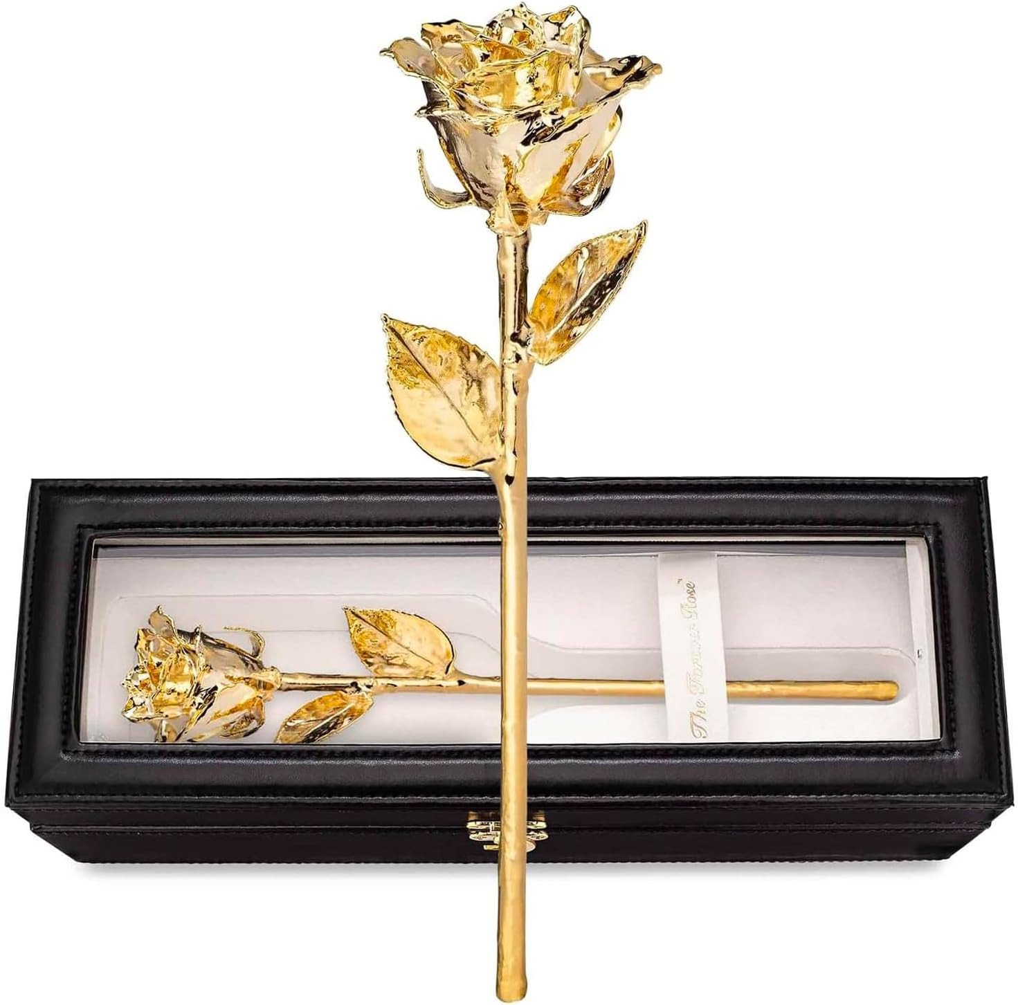 Genuine Gold Dipped Rose in Luxury Leather Case with LED Lights – Unique Gift