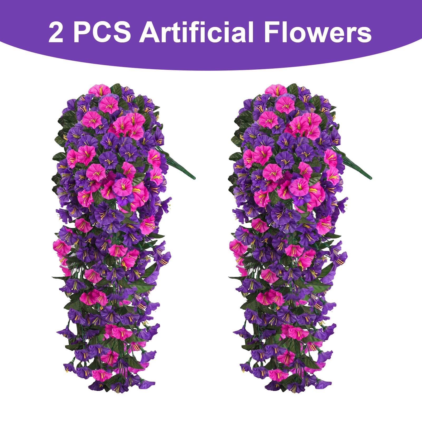 2Pcs 300 Blooms Artificial Hanging Flowers Plants for Outdoor, UV Resistant S…