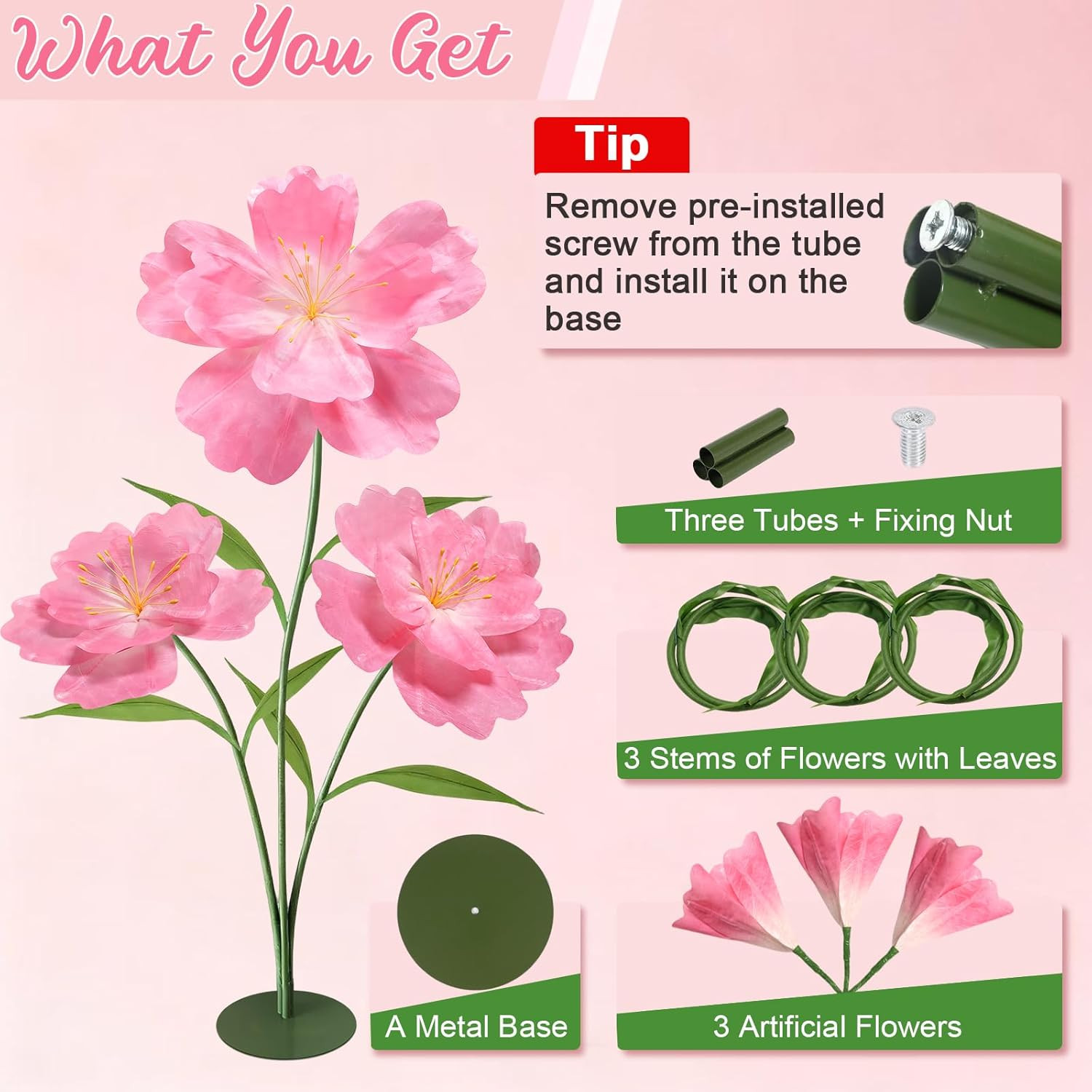 Giant Pink Artificial Flowers 5.6 Ft for Weddings, Parties & Photography Props