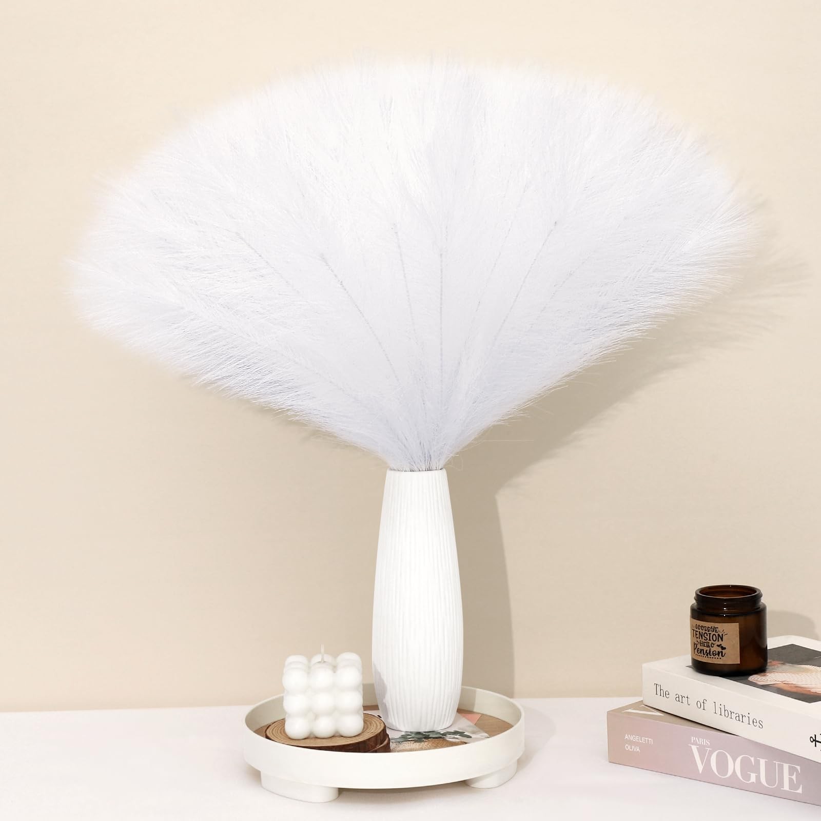 30 PCS White Pampas Grass Decor 21.7 Inch Faux Bulk Artificial Dried Flowers