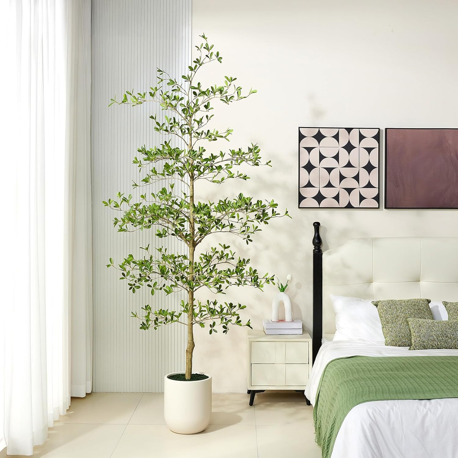 8FT Faux Black Olive Tree with White Planter – Elegant Indoor Decor