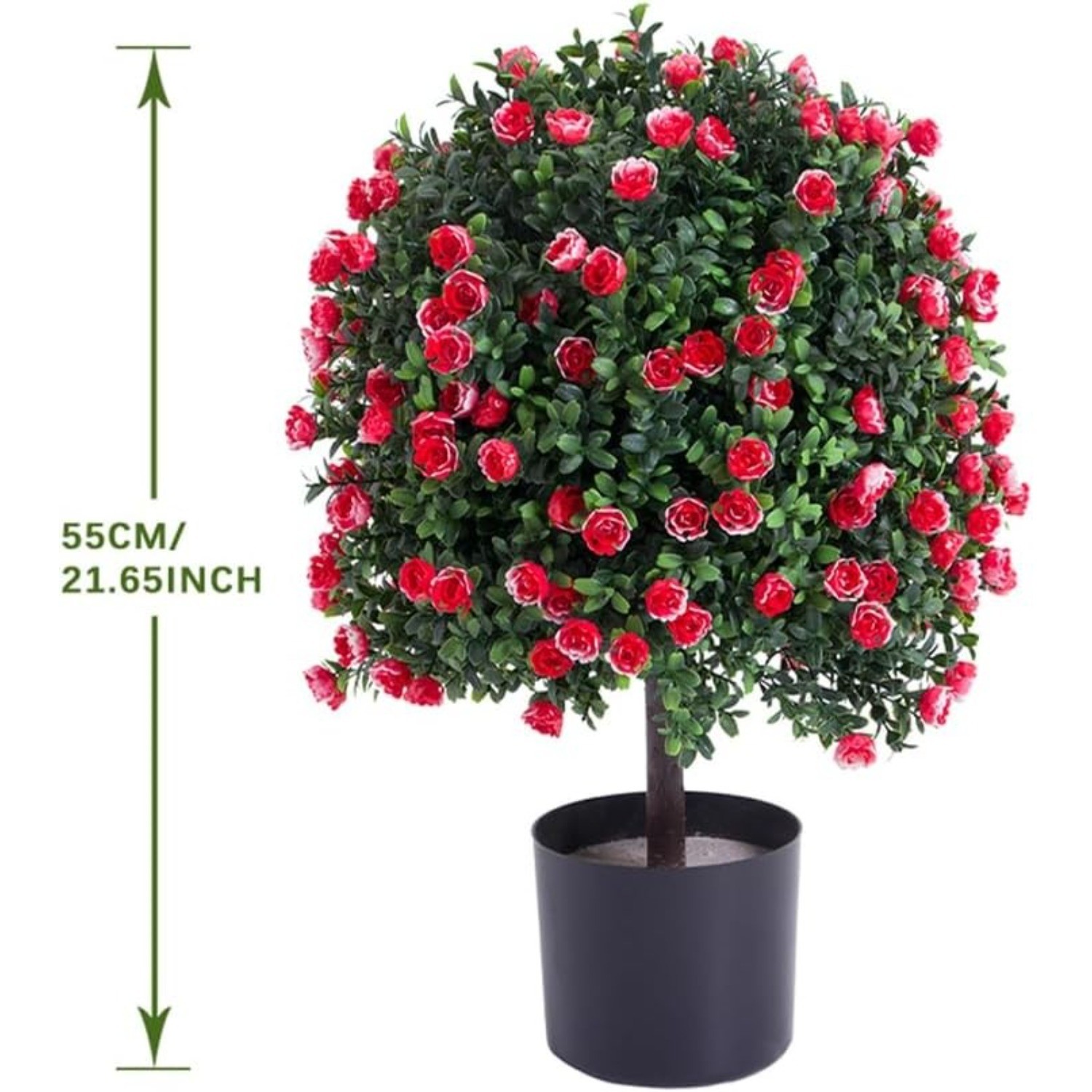 Artificial Rose Topiary Ball Tree 21.65″ Faux Red Rose Potted Tree Decor 1pc