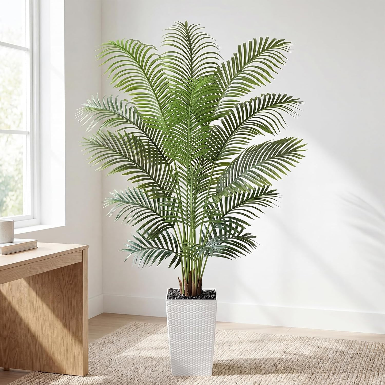 6Ft Artificial Palm Tree in White Planter – Indoor Tropical Decor