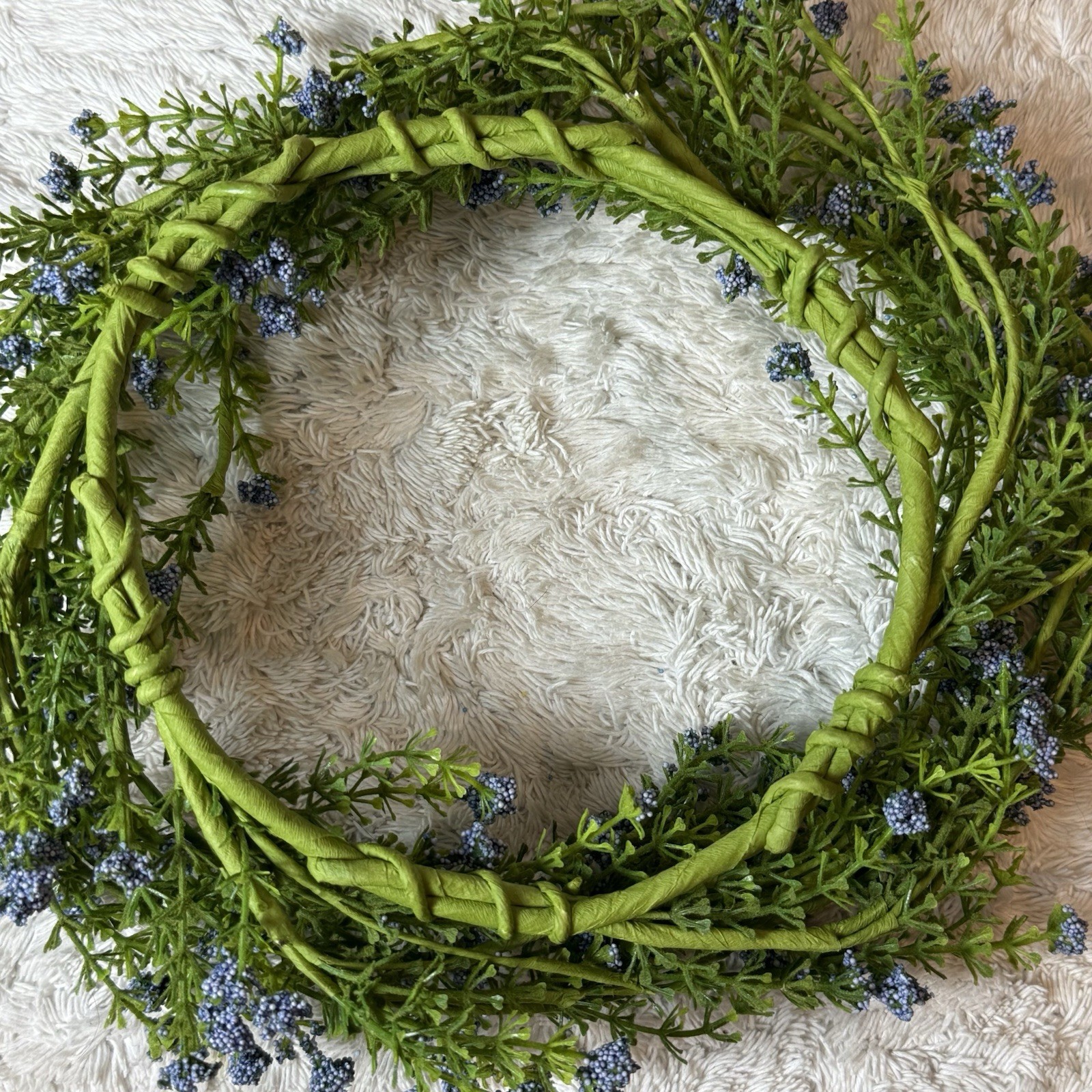 Blue Thistle Astilbe Wreath Cottage Farmhouse French Country 12” Cloth Wired